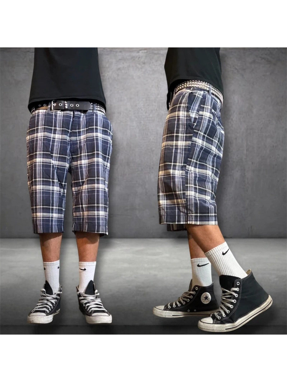 Y2K plaid blue baggy shorts size 36